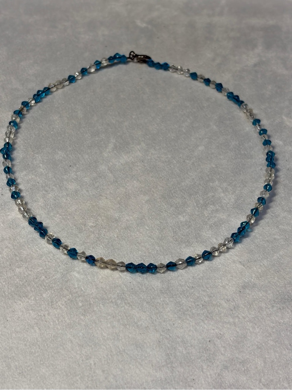 Blue Crystal Bead Necklace for Women - Minimal Layering Chain